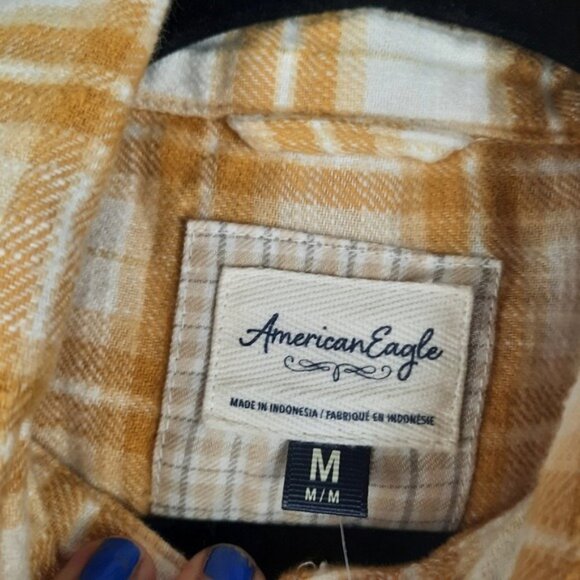 American Eagle Flannel Plaid Semi Cropped Button Down Top - Picture 9 of 13